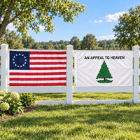 Betsy Ross and Appeal to Heaven Flags 3x5 2-Pack displayed outdoors