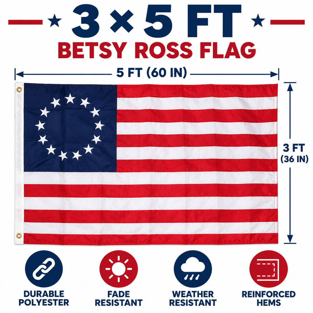 Betsy Ross Flag 3x5 features and size details