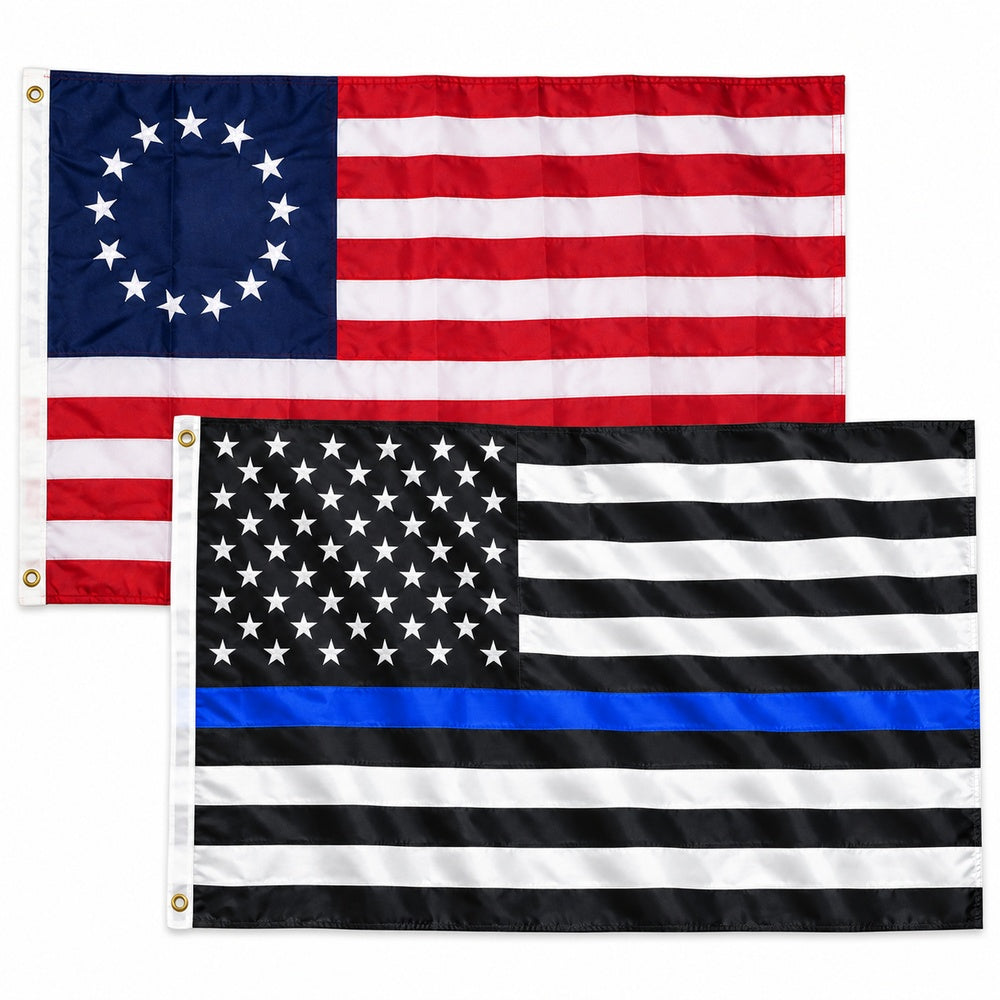 Betsy Ross and Thin Blue Line Flags 3x5 2-Pack