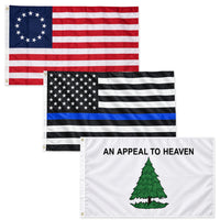 Betsy Ross, Thin Blue Line and Appeal to Heaven Flags 3x5 3-Pack