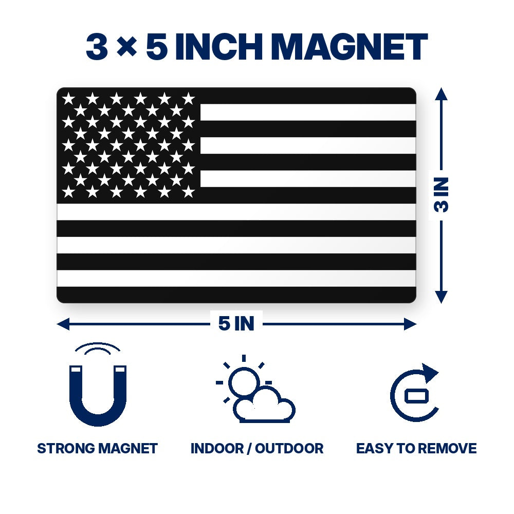 Black and White American Flag Magnet 3x5 inch size and features