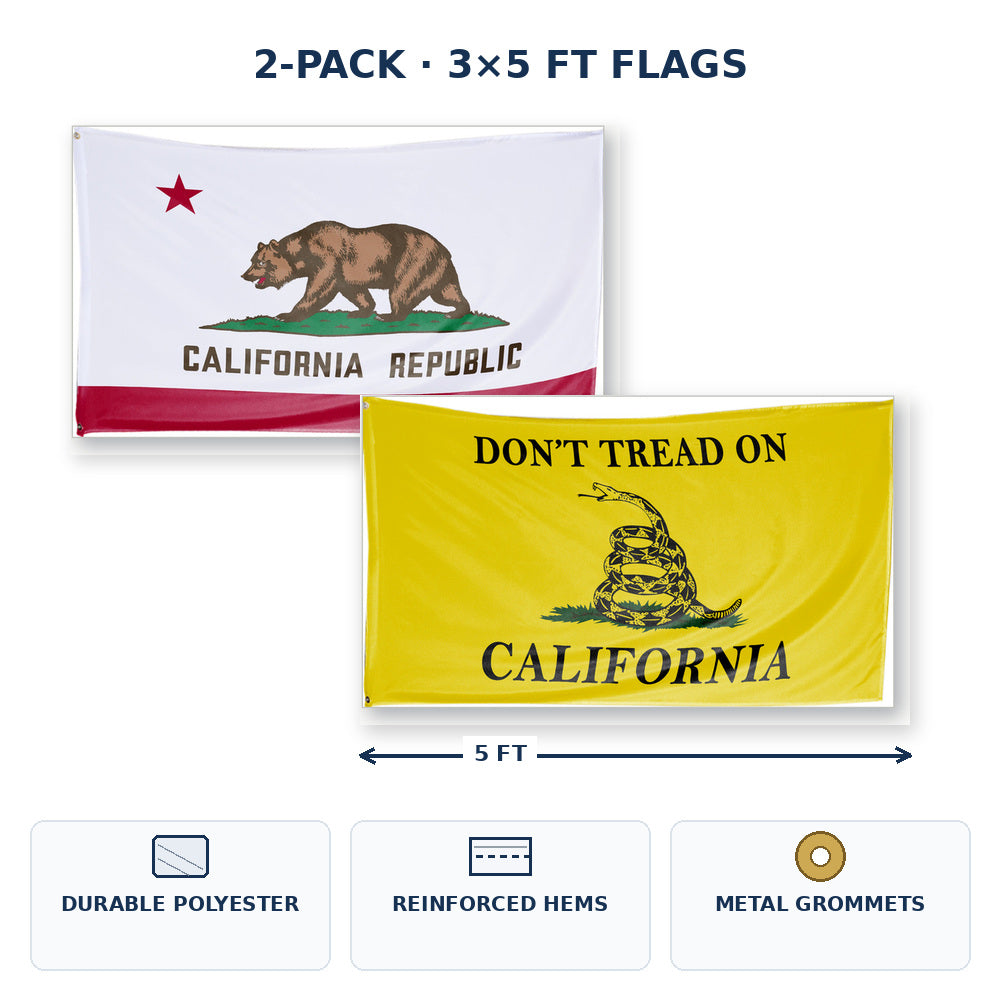 California State Flag and Don't Tread on California Flag 3x5 2-Pack features and size details