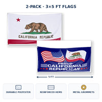 California State Flag and Proud California Republican Flag 3x5 2-Pack features and size details