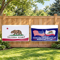 California State Flag and Proud California Republican Flag 3x5 2-Pack displayed outdoors