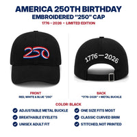 America 250th Birthday Hat - Black - features infographic