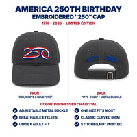 America 250th Birthday Hat - Distressed Charcoal - features infographic