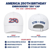 America 250th Birthday Hat - White - features infographic