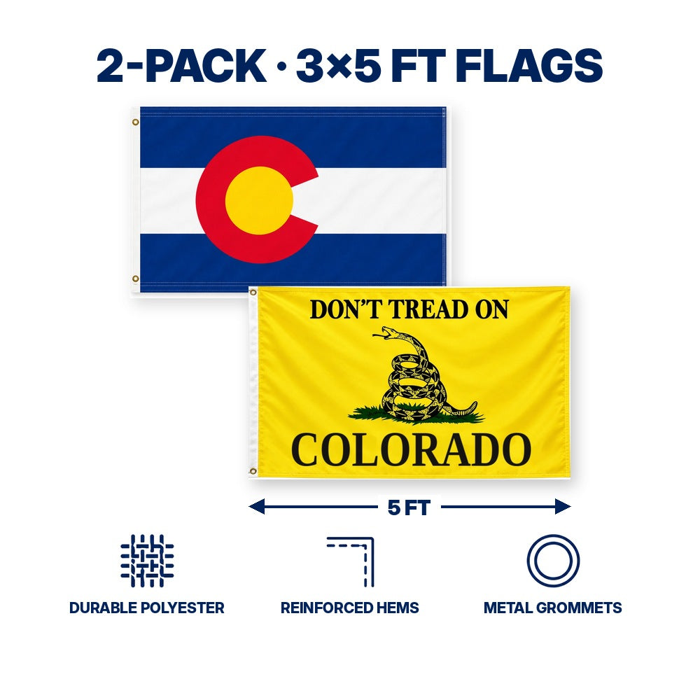 Colorado State Flag and Don't Tread on Colorado Flag 3x5 2-Pack features and size details