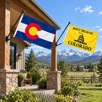 Colorado State Flag and Don't Tread on Colorado Flag 3x5 2-Pack displayed outdoors