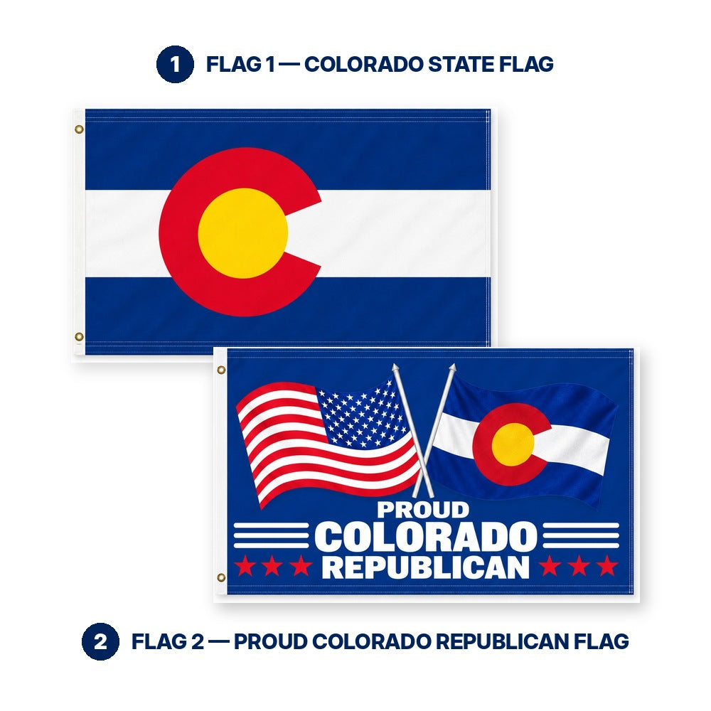 Colorado State Flag and Proud Colorado Republican Flag 3x5 2-Pack features and size details