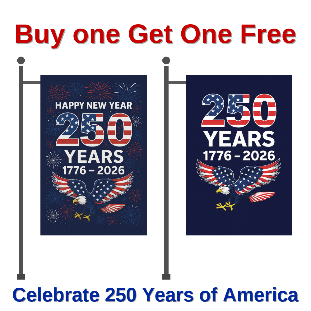 USA 250 Years Yard Flags (2-Pack) — 1776 to 2026 Patriotic Eagle + Happy New Year