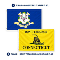 Connecticut State Flag and Don't Tread on Connecticut Flag 3x5 2-Pack features and size details