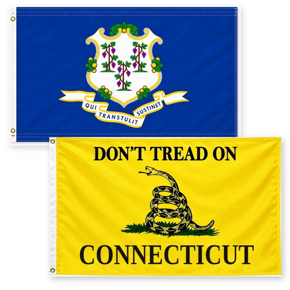 Connecticut State Flag and Don't Tread on Connecticut Flag 3x5 2-Pack