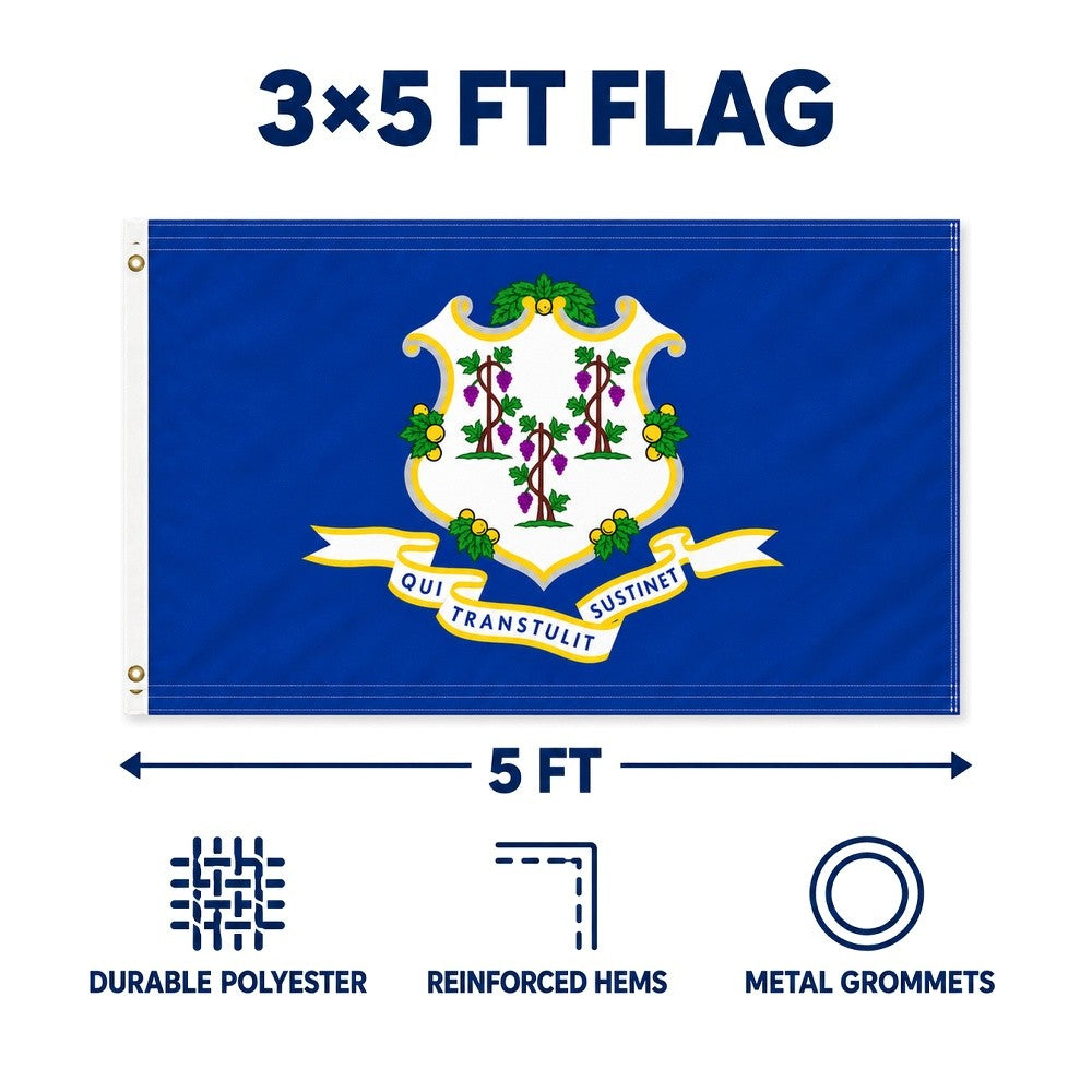 Connecticut State Flag 3x5 features and size details