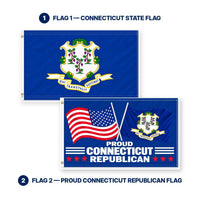 Connecticut State Flag and Proud Connecticut Republican Flag 3x5 2-Pack features and size details