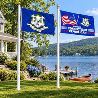 Connecticut State Flag and Proud Connecticut Republican Flag 3x5 2-Pack displayed outdoors