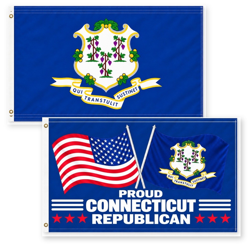 Connecticut State Flag and Proud Connecticut Republican Flag 3x5 2-Pack