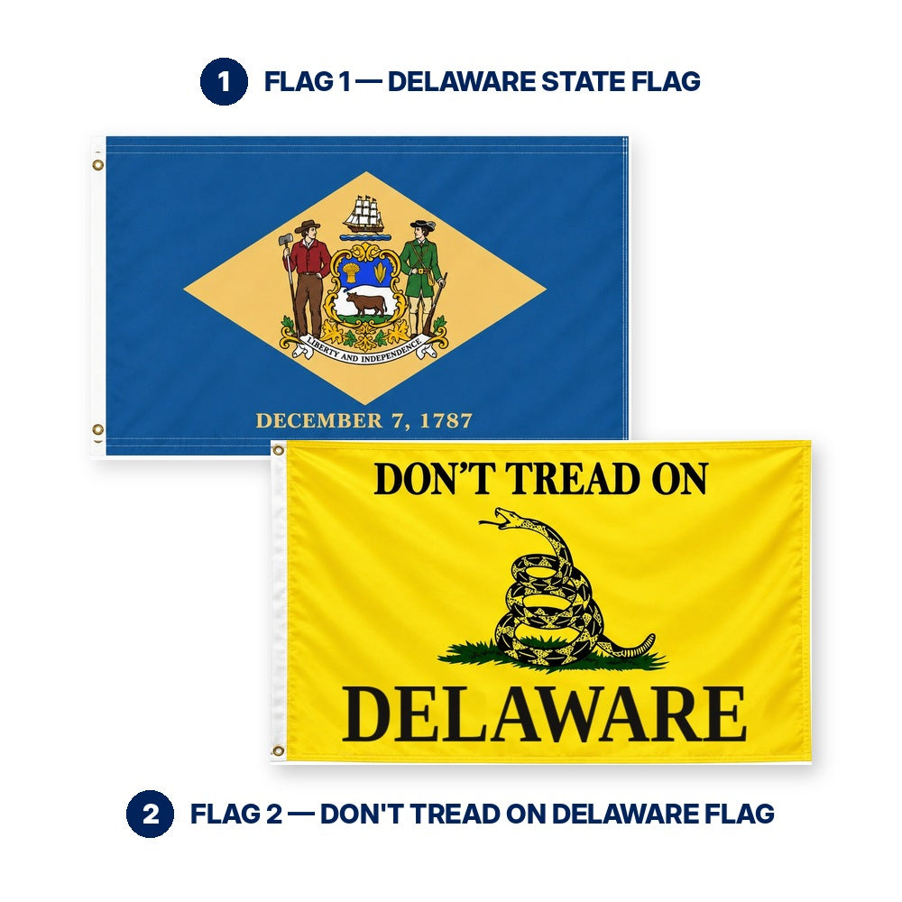 Delaware State Flag and Don't Tread on Delaware Flag 3x5 2-Pack features and size details