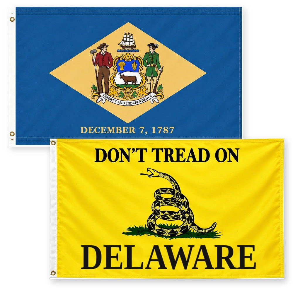 Delaware State Flag and Don't Tread on Delaware Flag 3x5 2-Pack