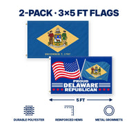 Delaware State Flag and Proud Delaware Republican Flag 3x5 2-Pack features and size details