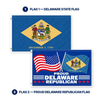 Delaware State Flag and Proud Delaware Republican Flag 3x5 2-Pack features and size details
