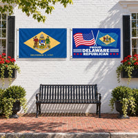 Delaware State Flag and Proud Delaware Republican Flag 3x5 2-Pack displayed outdoors