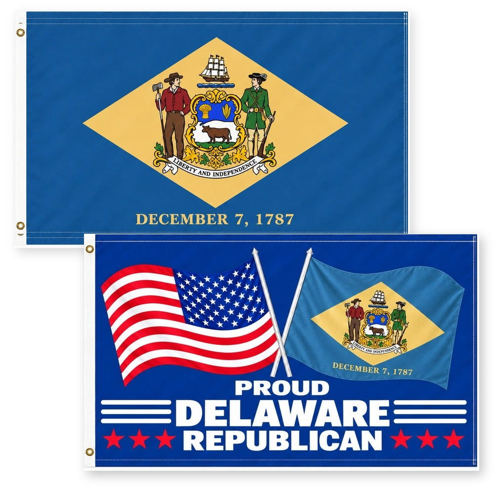 Delaware State Flag and Proud Delaware Republican Flag 3x5 2-Pack
