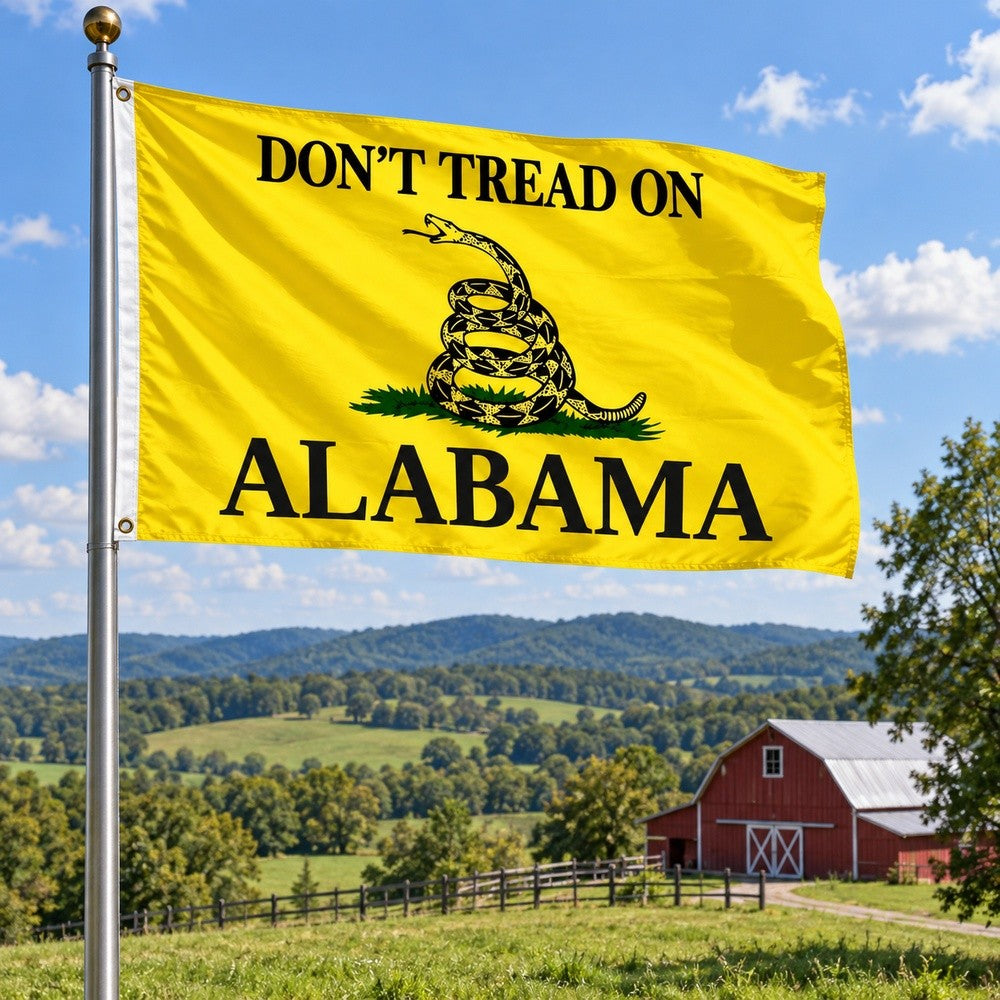 Don't Tread on Alabama Flag 3x5 displayed outdoors
