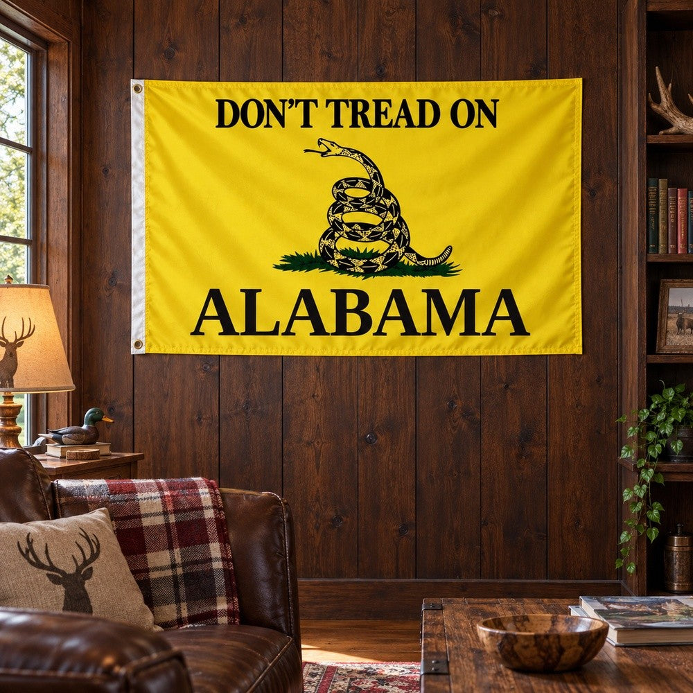 Don't Tread on Alabama Flag 3x5 displayed outdoors