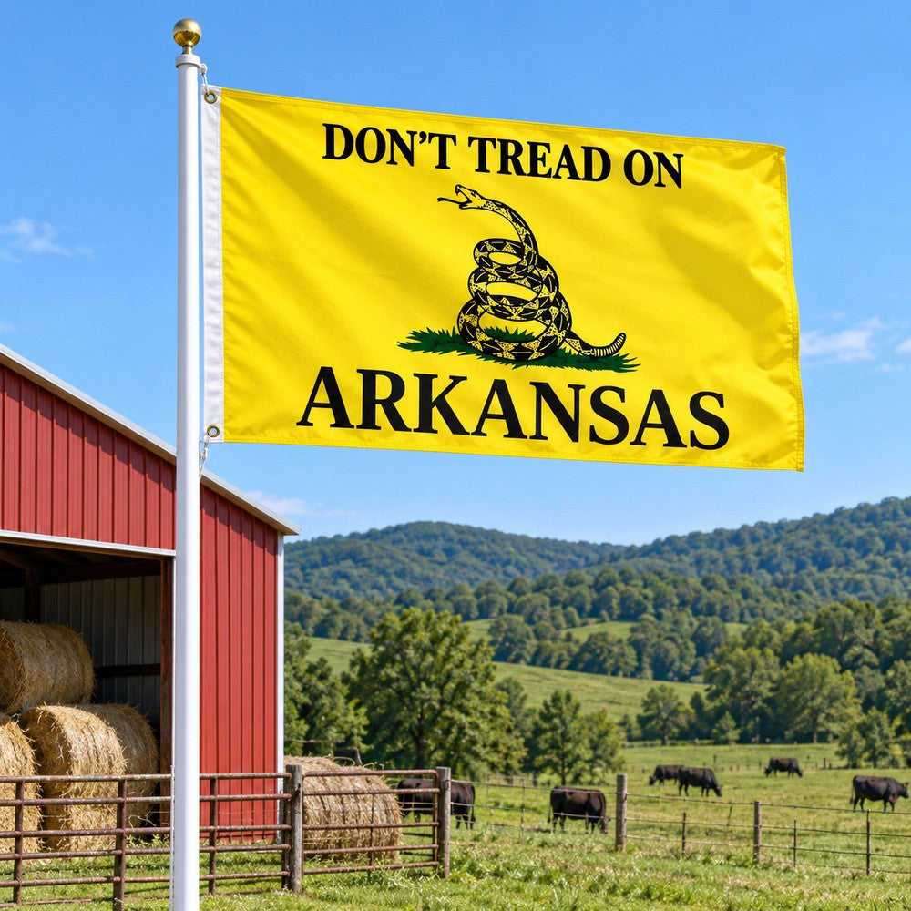 Don't Tread on Arkansas Flag 3x5 displayed outdoors