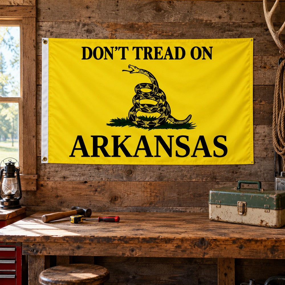 Don't Tread on Arkansas Flag 3x5 displayed outdoors