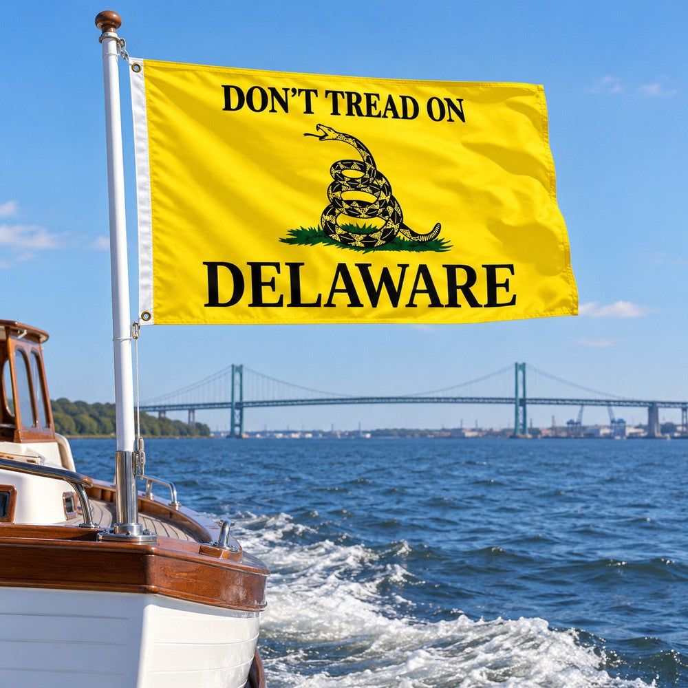 Don't Tread on Delaware Flag 3x5 displayed outdoors