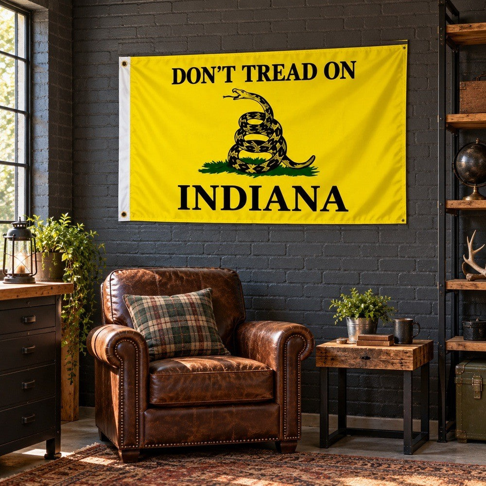 Don't Tread on Indiana Flag 3x5 displayed outdoors