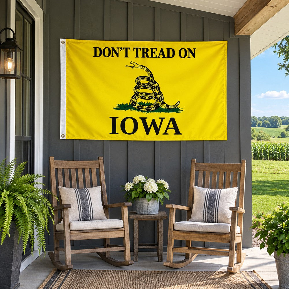 Don't Tread on Iowa Flag 3x5 displayed outdoors
