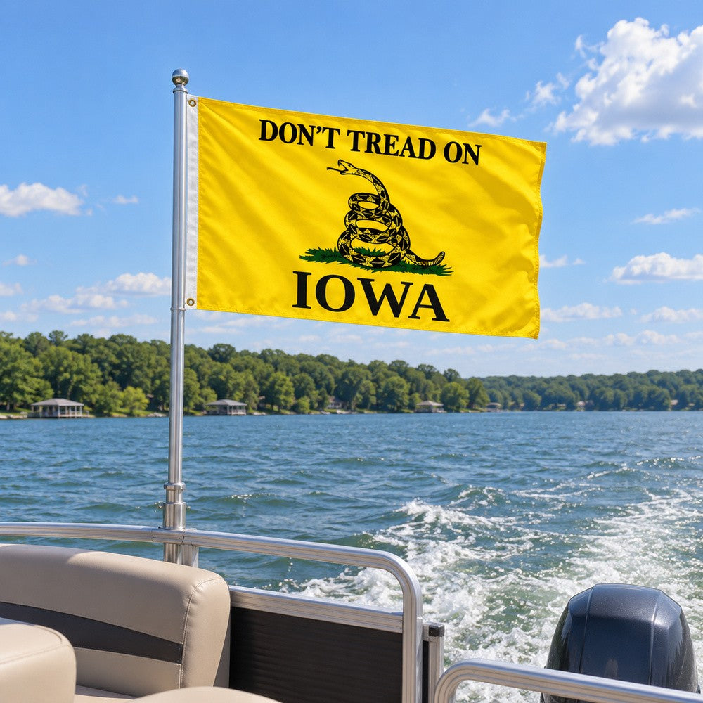 Don't Tread on Iowa Flag 3x5 displayed outdoors