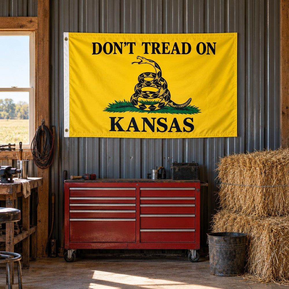 Don't Tread on Kansas Flag 3x5 displayed outdoors