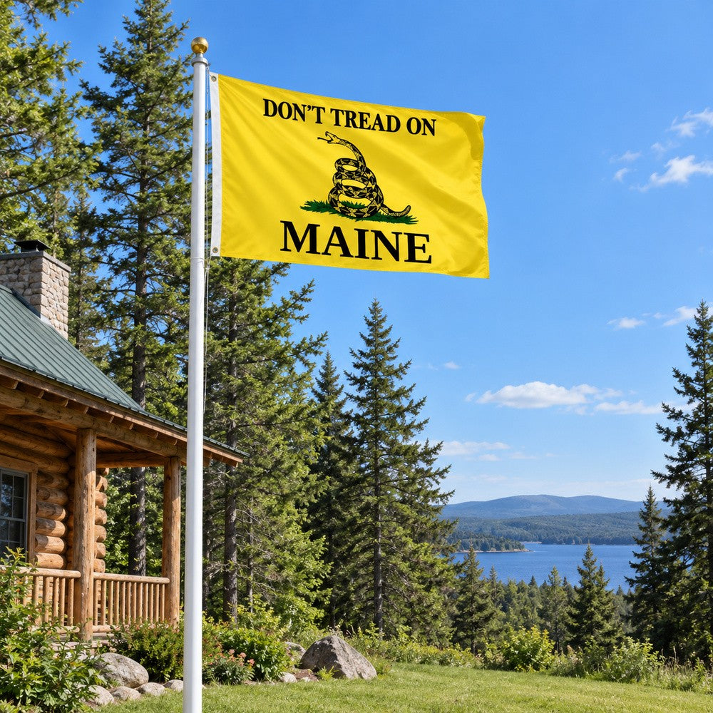 Don't Tread on Maine Flag 3x5 displayed outdoors
