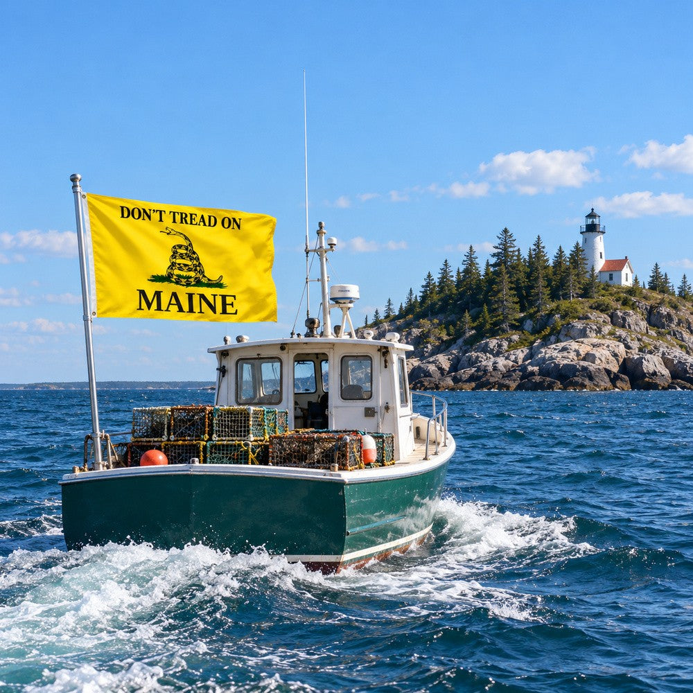Don't Tread on Maine Flag 3x5 displayed outdoors