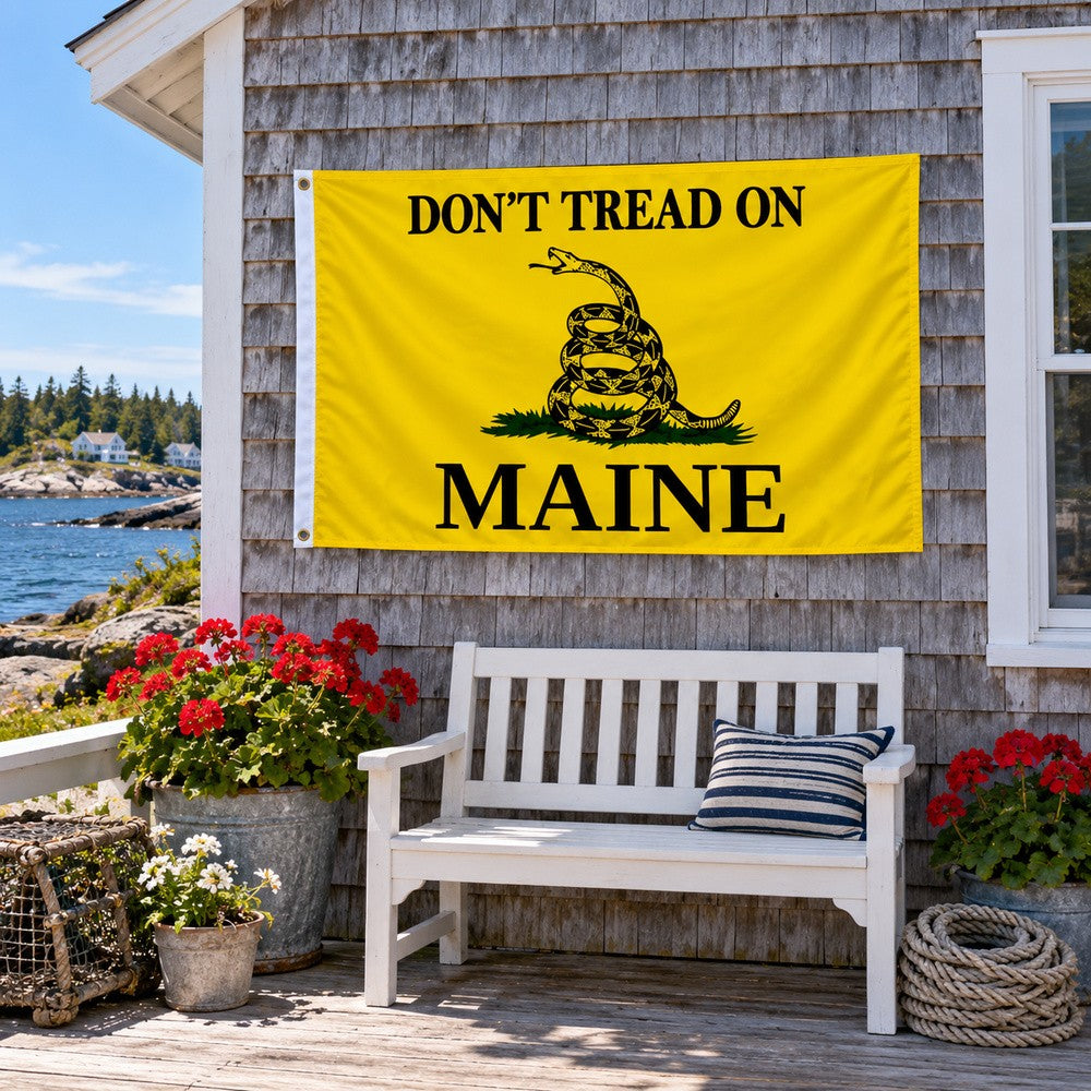 Don't Tread on Maine Flag 3x5 displayed outdoors