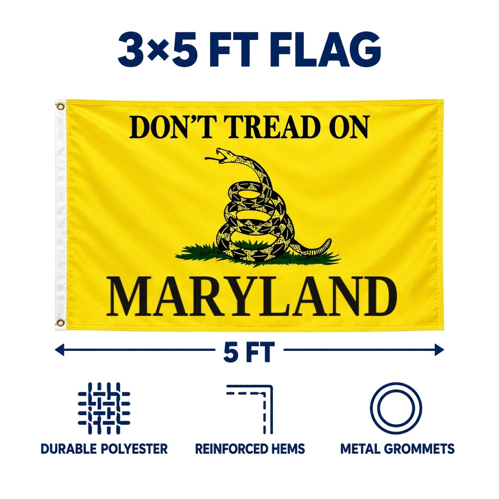 Don't Tread on Maryland Flag 3x5 features and size details
