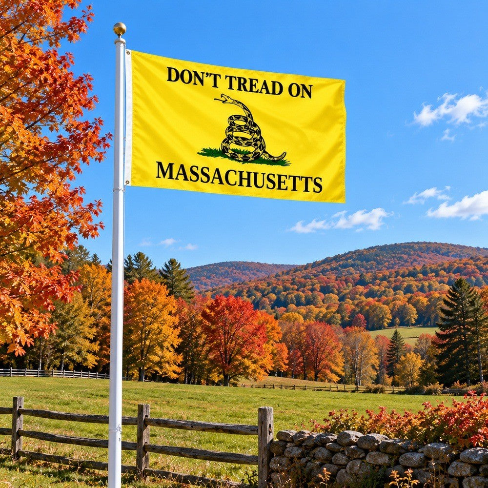 Don't Tread on Massachusetts Flag 3x5 displayed outdoors