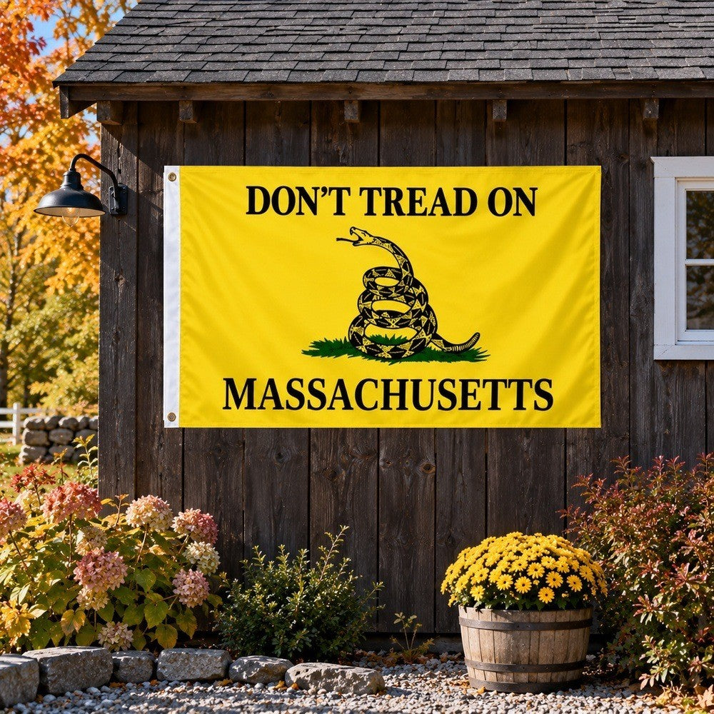 Don't Tread on Massachusetts Flag 3x5 displayed outdoors