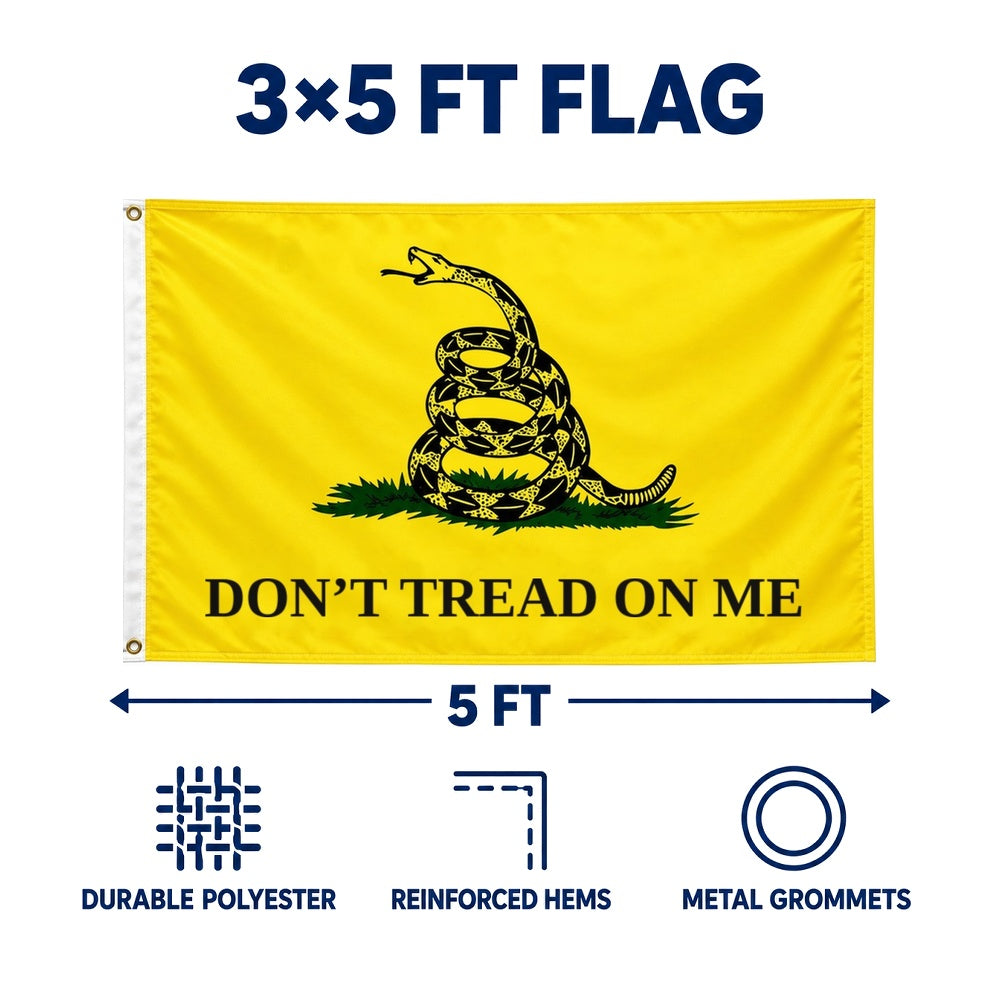 Don't Tread On Me Gadsden Flag 3x5 features and size details