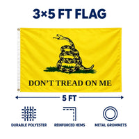 Don't Tread On Me Gadsden Flag 3x5 features and size details