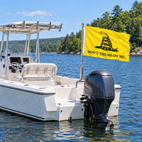 Don't Tread On Me Gadsden Flag 3x5 flying on a boat
