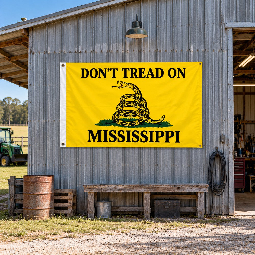 Don't Tread on Mississippi Flag 3x5 displayed outdoors