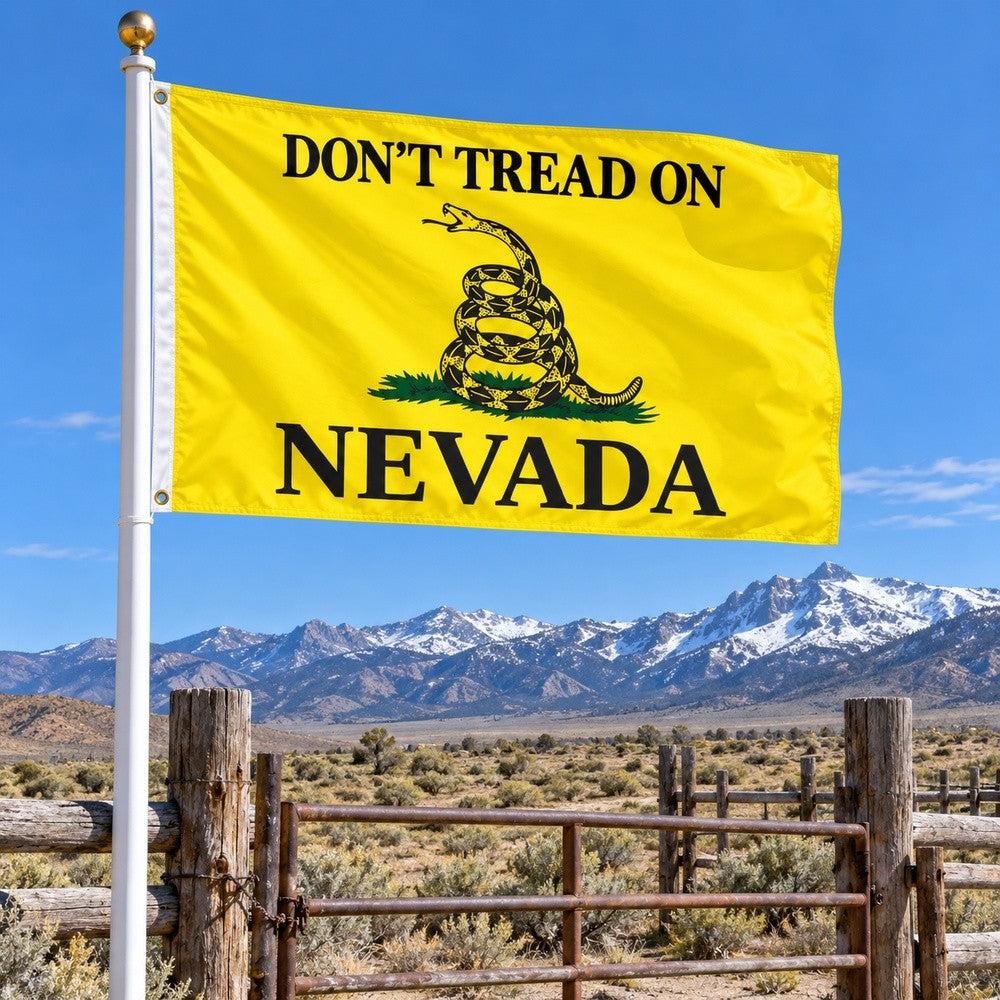 Don't Tread on Nevada Flag 3x5 displayed outdoors