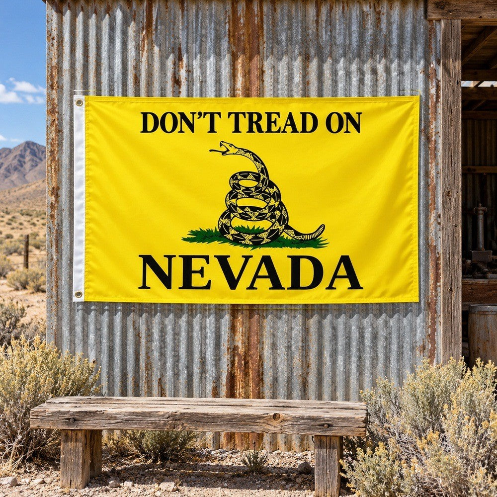 Don't Tread on Nevada Flag 3x5 displayed outdoors