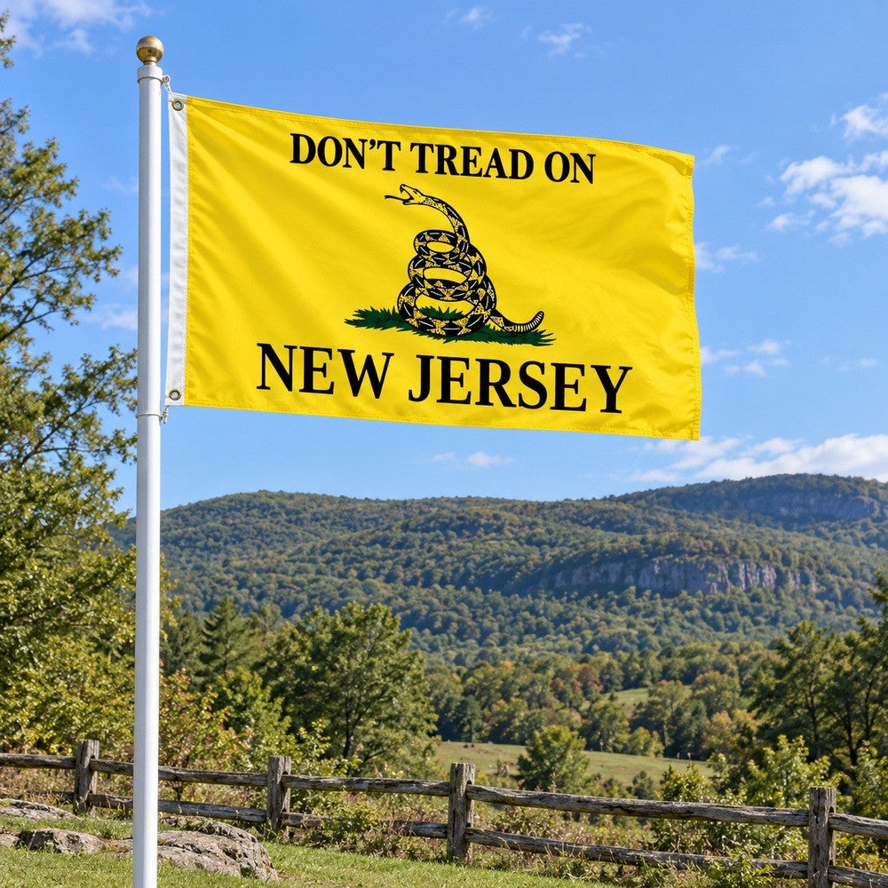 Don't Tread on New Jersey Flag 3x5 displayed outdoors