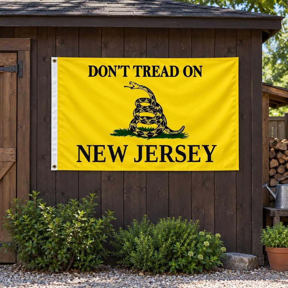 Don't Tread on New Jersey Flag 3x5 displayed outdoors